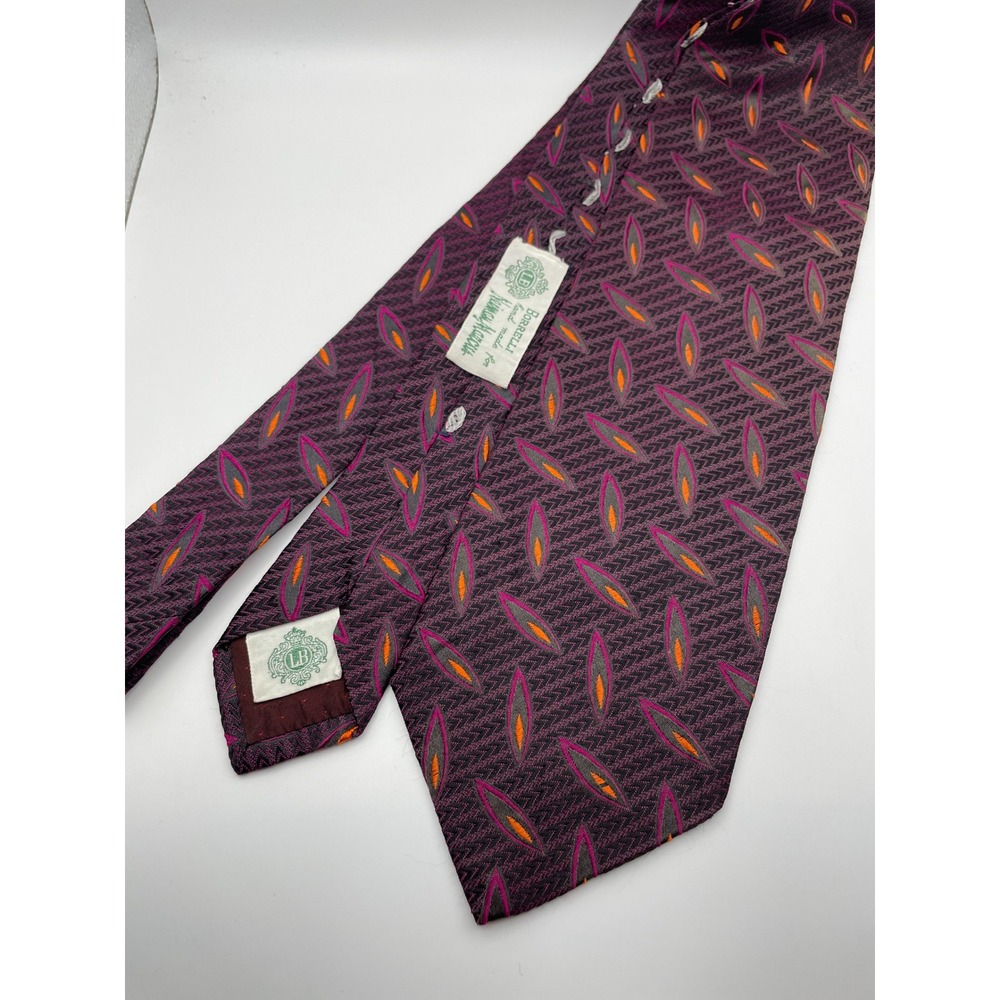 Luigi Borrelli Napoli Silk Tie Purple Magenta Orange Leaf Geometric Handmade